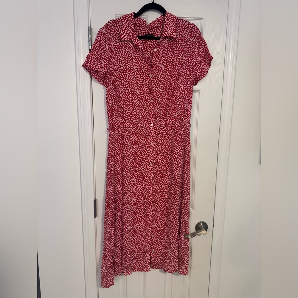 Talbots Red and White Patterned Midi Dress